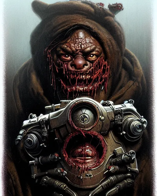 Image similar to winston from overwatch, character portrait, portrait, close up, concept art, intricate details, highly detailed, horror poster, horror, vintage horror art, dark, gritty, realistic, terrifying, in the style of michael whelan, beksinski, and gustave dore