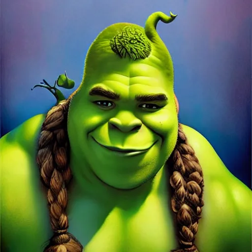 Image similar to lofi portrait of shrek as shehulk, pixar style, by tristan eaton stanley artgerm and tom bagshaw.