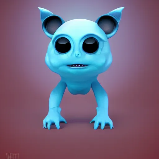 Prompt: 3 d render of funny cute little monster by artgerm and beeple, soft lighting, solid background,