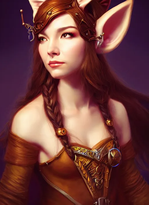 Prompt: a head and shoulders portrait of a female bard, d & d, fantasy art, award winning, fox ears, by stanley artgerm lau