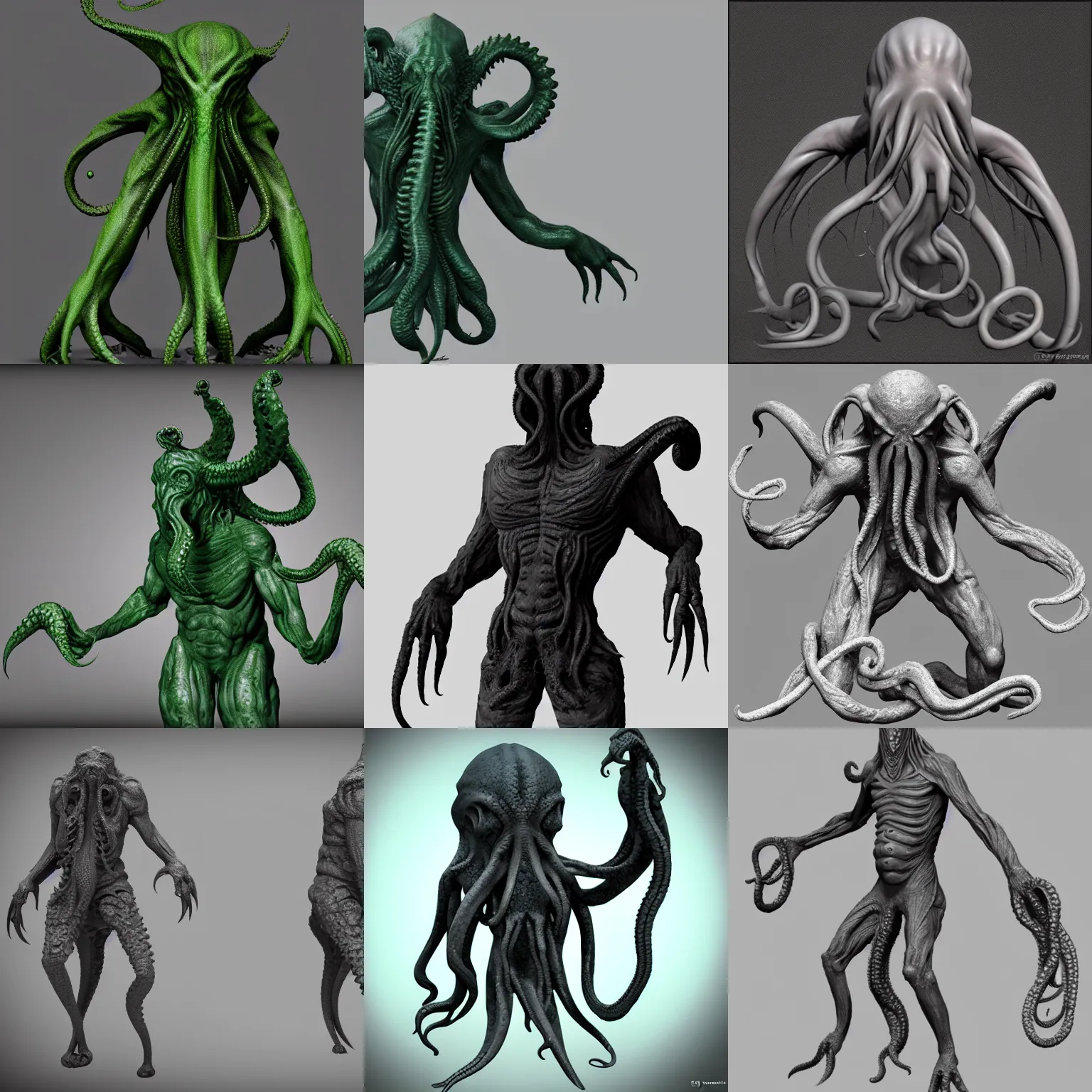 Prompt: a cthulhu with human body made in zbrush, organic, tentacles