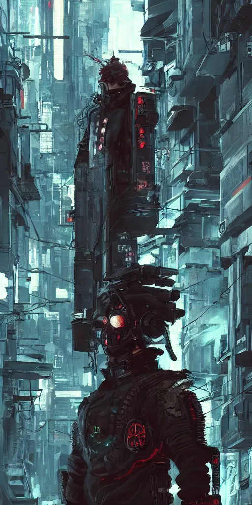 Image similar to Cyberpunk Samurai facing left in backdrop of cold alley, Artstation