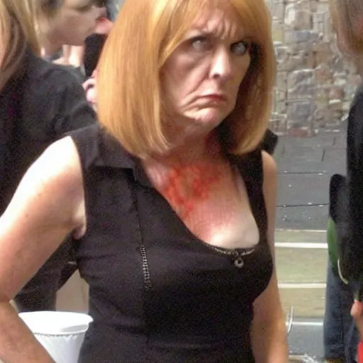 Image similar to photo of karen disapproving of you, scowl, confused onlookers