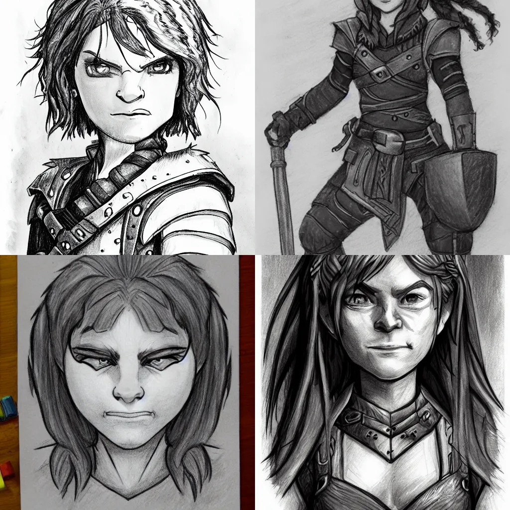 Prompt: drawing. fantasy character. halfling. female. rogue. weathered. cynical.