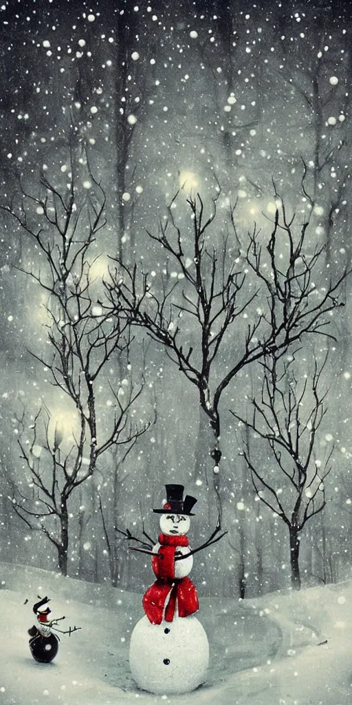 Prompt: a snowman winter scene by alexander jansson