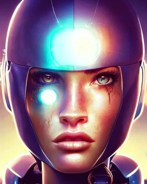 Image similar to weta disney pixar movie still portrait photo of megan fox as cyborg woman by pixar, by weta, wlop, ilya kuvshinov, rossdraws, artgerm, maxim cover, latex, sweaty, iridescent, bright morning, anime, liosh, mucha