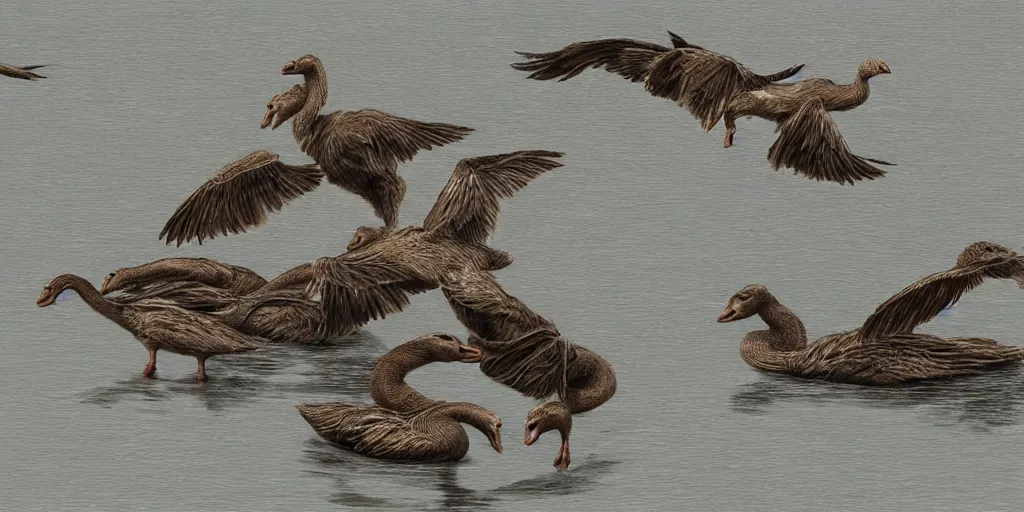 Image similar to hydra with angry geese as its heads, artstation