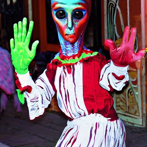 Image similar to et the alien dressed as flamenco gypsy