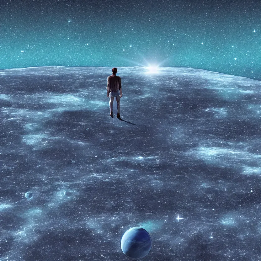 Image similar to standing on neptune, looking out into the vastness of space, digital art