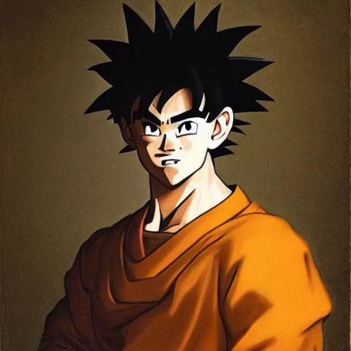 Prompt: a masterpiece portrait of son goku, by rembrandt.