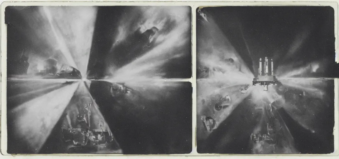Image similar to aliens, 1910 top-down polaroid photography