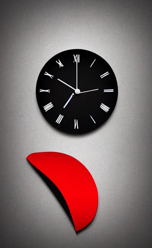 Image similar to a melting Roman numeral clock, behind a red and black gradient background, awith a black heart shaped on the top left corner and a black diamond card shape in the bottom right corner, dynamic lighting, photorealistic fantasy concept art, trending on art station, stunning visuals, cinematic, creative, ultra detailed