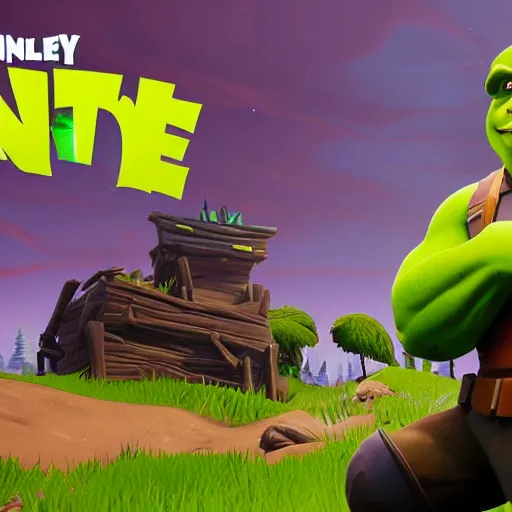 Image similar to shrek winning in fortnite