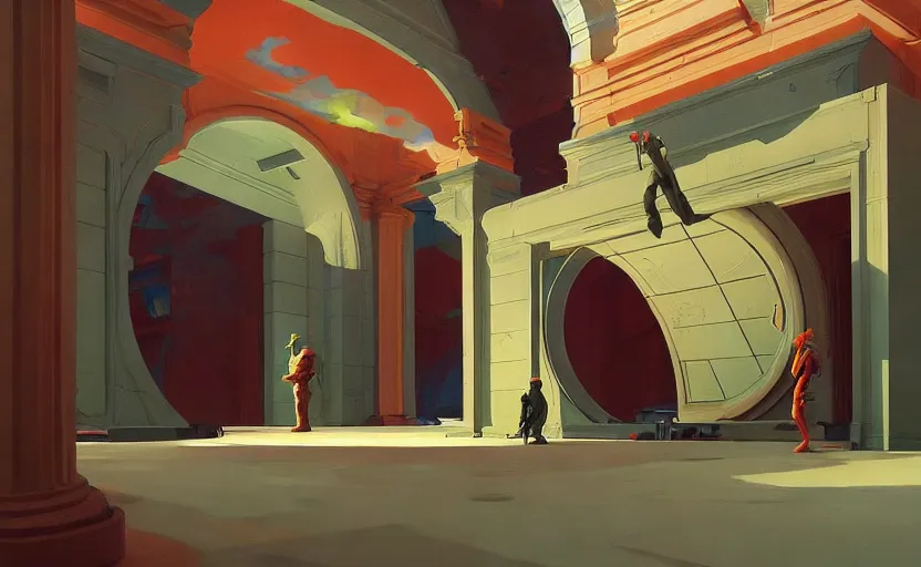 Image similar to inside a time machine portal to the battlefield, very coherent, painted by Edward Hopper, Wayne Barlowe, painted by James Gilleard, airbrush, art by JamesJean