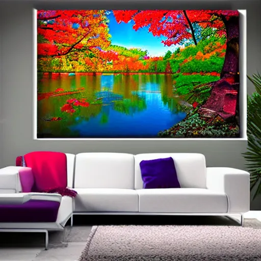 Prompt: colorful forest lake, realistic, detailed