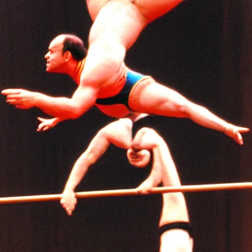Image similar to george costanza doing acrobatics at a circus