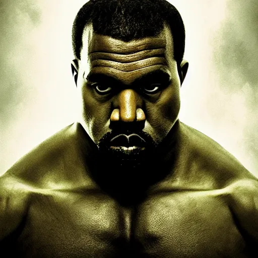 Prompt: Portrait of Kanye West as the Hulk, angry, amazing splashscreen artwork, splash art, head slightly tilted, natural light, elegant, intricate, fantasy, atmospheric lighting, cinematic, matte painting, by Greg rutkowski