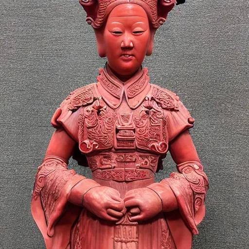 Image similar to museum angeline joile portrait statue monument made from chinese porcelain brush face hand painted with iron red dragons full - length very very detailed by rutkowski symmetrical well proportioned full - body