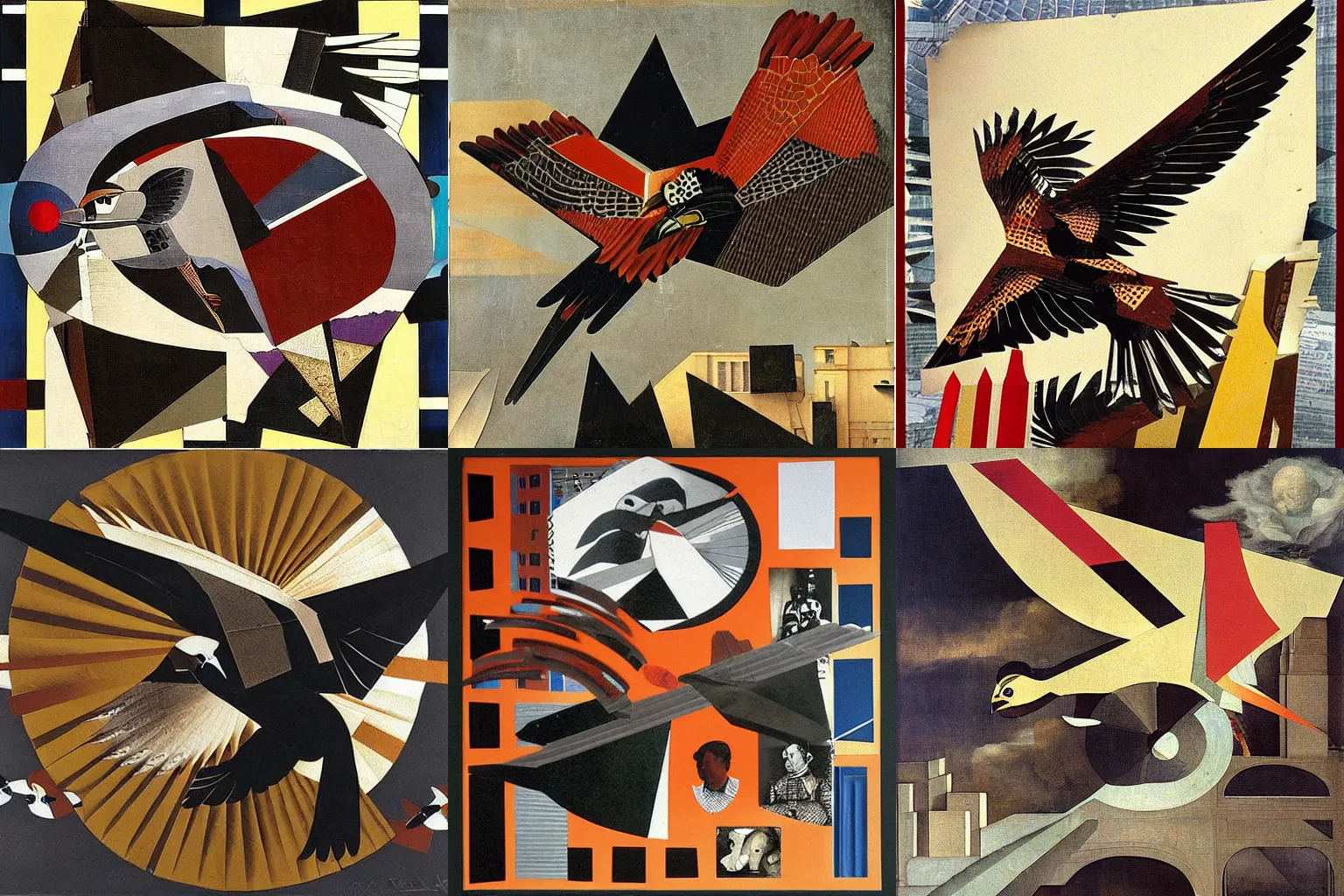 Prompt: the falcon flies, constructivist collage by diego velazquez