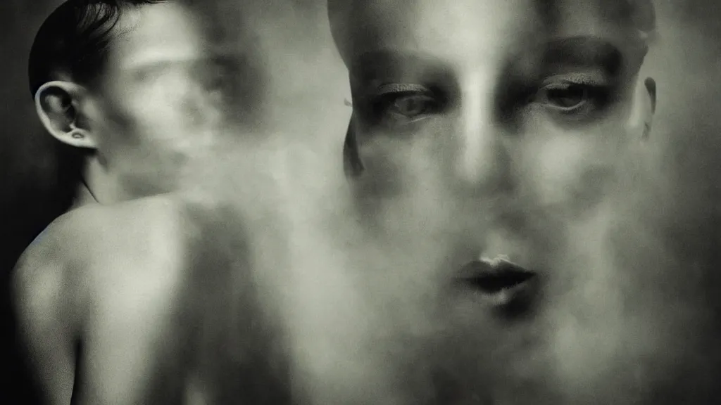 Prompt: eerie atmospheric vogue fashion photography by paolo roversi