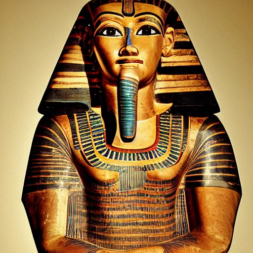 Image similar to portrait of an ancient egyptian mummy in Baroque clothing with fine ruff.