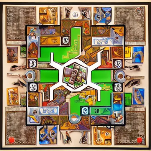 Image similar to advertisement photo of an incredible tabletop game in the style of M. C. Escher