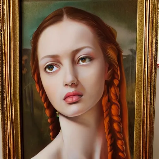 Image similar to hyperrealism oil painting, portrait of fashion model in traditional ukrainian vyshyvanka