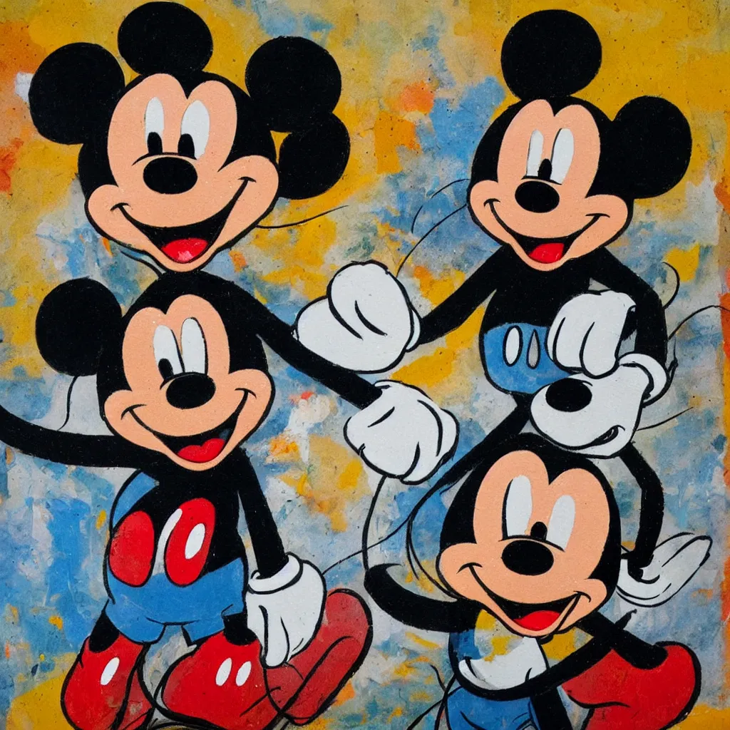 Image similar to degraded mickey mouse painted in extremely thick heavy impasto