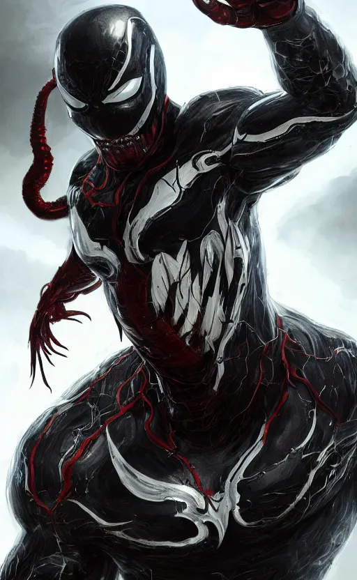 Image similar to venom as ironman, dynamic lighting, photorealistic fantasy concept art, trending on art station, stunning visuals, terrifying, creative, cinematic