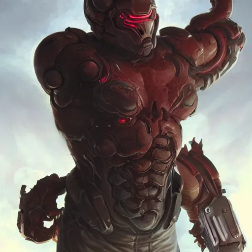 Image similar to doom eternal, mutant, tubes fused with the body, front view, painted by stanley lau, painted by greg rutkowski, painted by stanley, artgerm, masterpiece, digital art, trending on arts