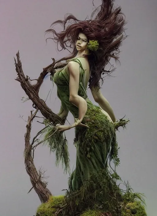 Prompt: a woodland spirit made from wood and moss, beautiful high quality realistic fantasy art, trending on artstation by artgerm and greg rutkowski and alphonse mucha