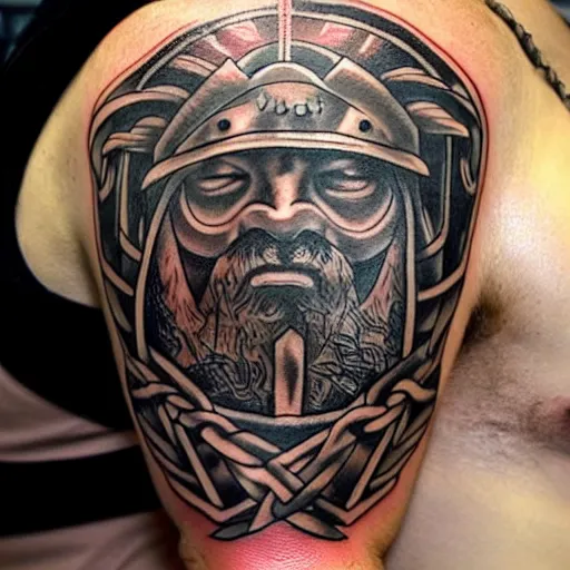 Image similar to simple tattoo of a viking holding a shield by sailor jerry