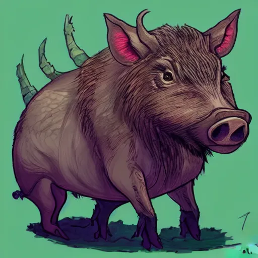 Image similar to portrait of serious wild boar, cartoon, mystical, rpg character, d & d, humblewood art style, concept art, fantasy