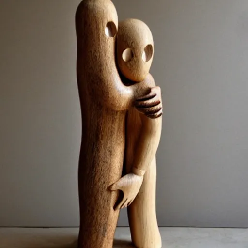 Image similar to a wood masterpiece symbolizing hugging