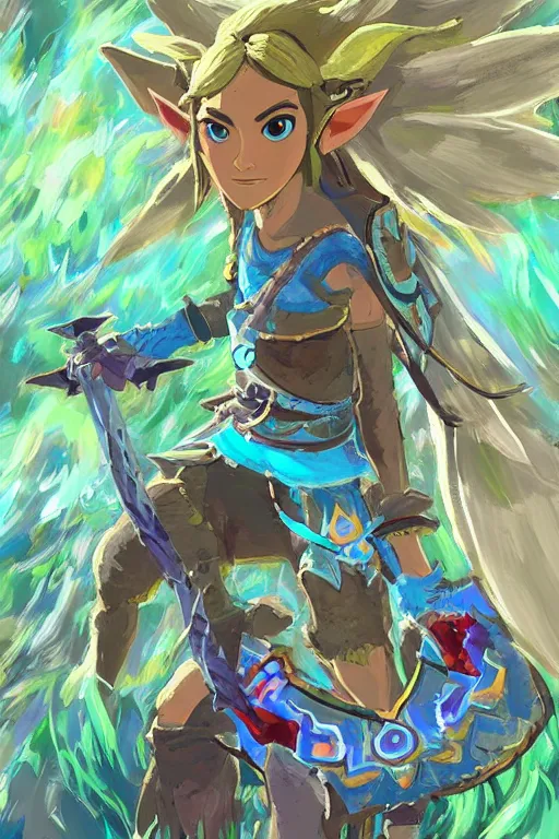 Prompt: an in game portrait of the great fairy from the legend of zelda breath of the wild, breath of the wild art style.