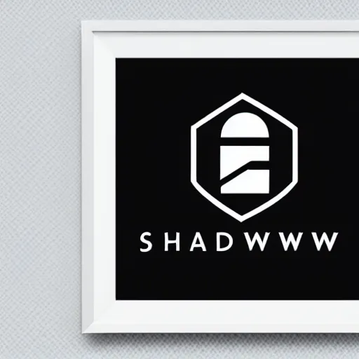 Prompt: a modern graphic design logo for a company called shadow brokers, very minimal, white background, framed print