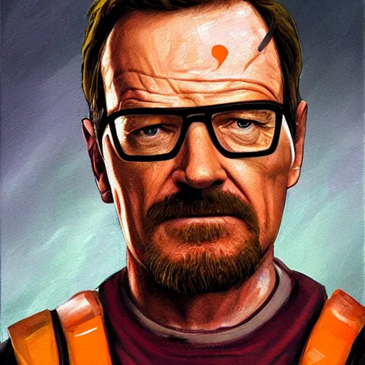 Prompt: bryan cranston as Gordon freeman, painting