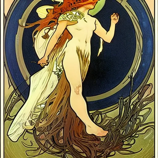 Image similar to lightning by alphonse mucha