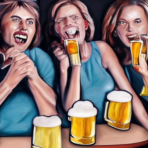 Image similar to hyper realistic paint of people drinking beer