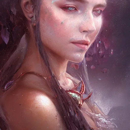 Prompt: a beautiful portrait of a mermaid queen, a detailed painting by greg rutkowski and raymond swanland, featured on cgsociety, fantasy art, detailed painting, artstation hd, photorealistic
