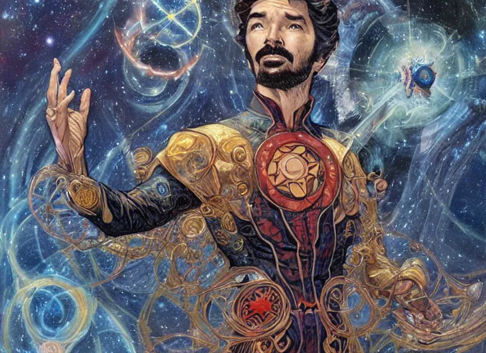 Image similar to a highly detailed cosmic portrait of stephen strange, james gurney, james jean