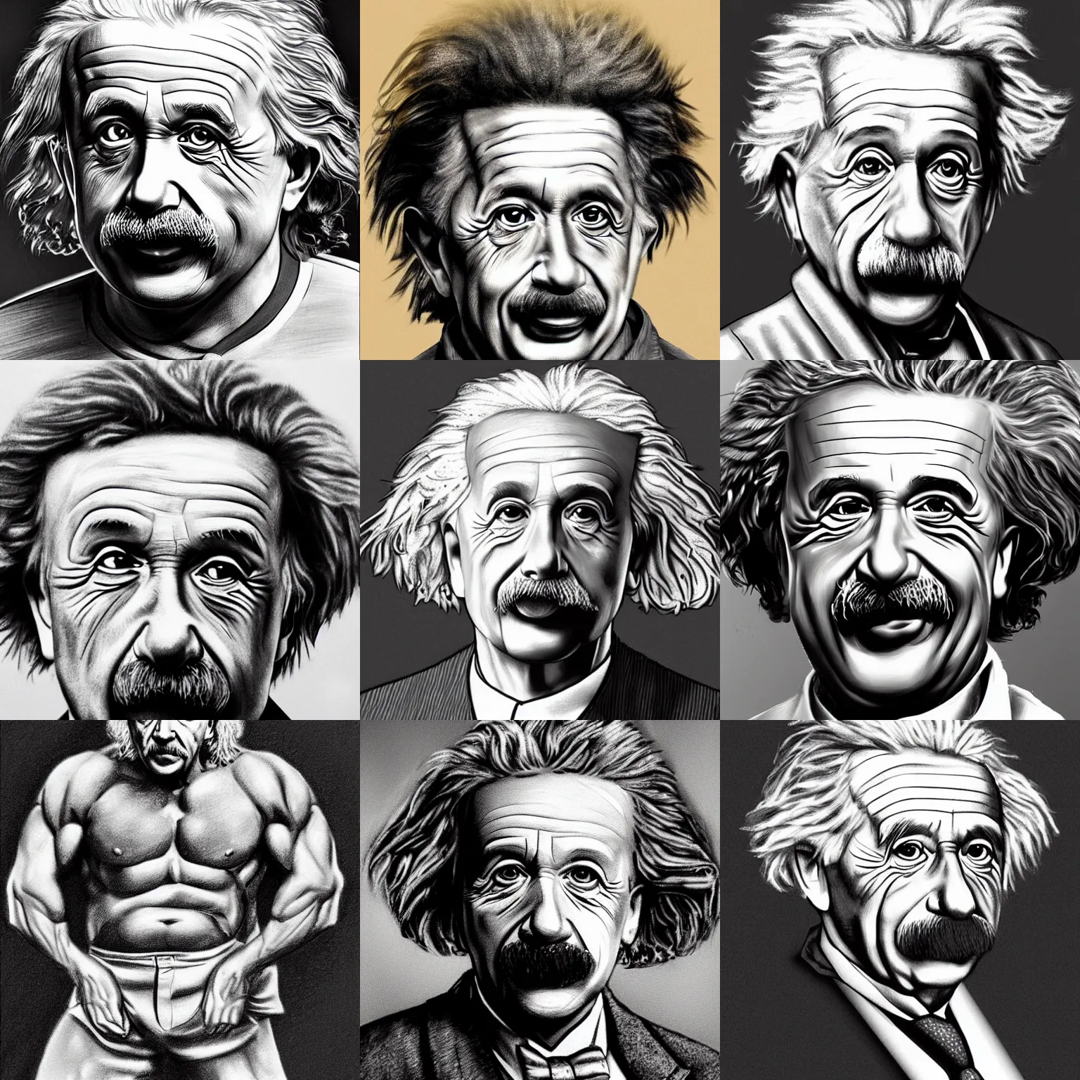 Prompt: a hyper realistic sketch of Albert Einstein but with body of Arnold Schwarzenegger