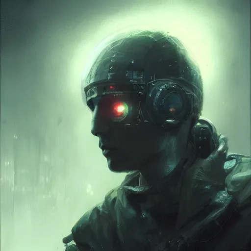 Prompt: young handsome man, cyberpunk, glowing eyes, high detail, dramatic light, digital art, dark, painted by seb mckinnon and greg rutkowski, trending on artstation