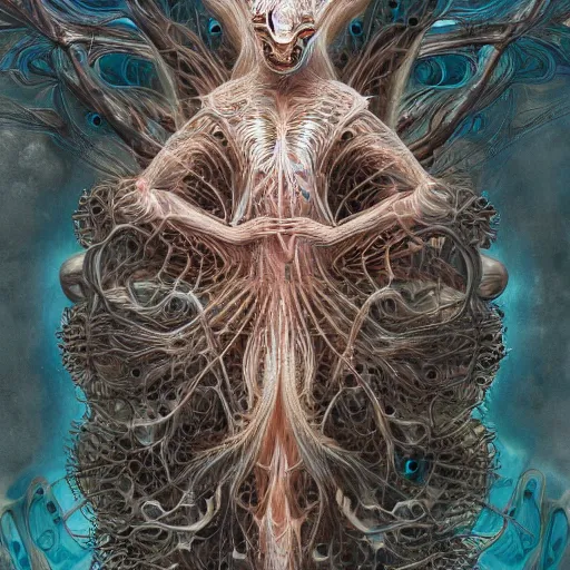 Image similar to Photo of a creature from another universe by ernst haeckel, iris van herpen, james jean, mandy jurgens, artstation, fashion editorial