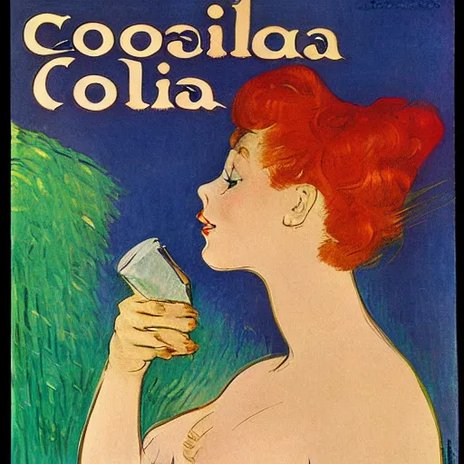 Prompt: an advertisement for coka - cola by henri toulouse lautrec