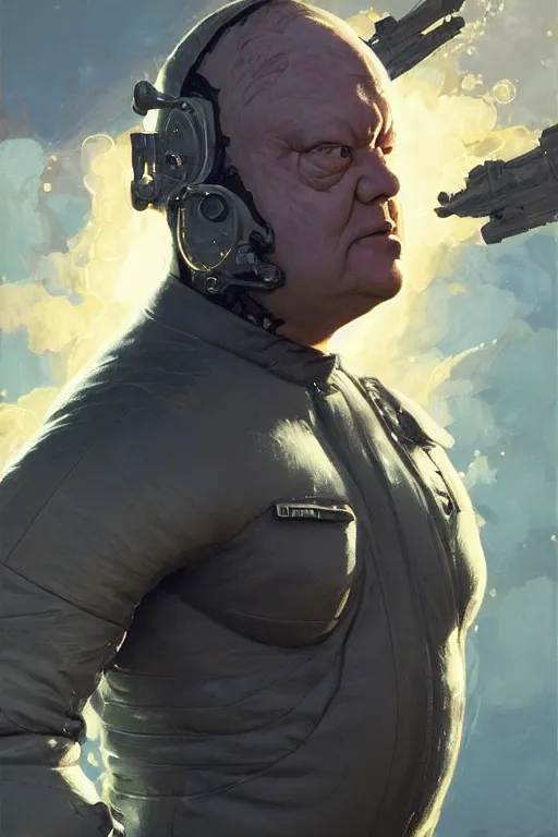 Image similar to upper body portrait of baron harkonnen wearing leather spacesuit, detailed, sunshine, nebula space background, illustration by normal rockwell, artstation character art, john william waterhouse, concept art, greg rutkowski