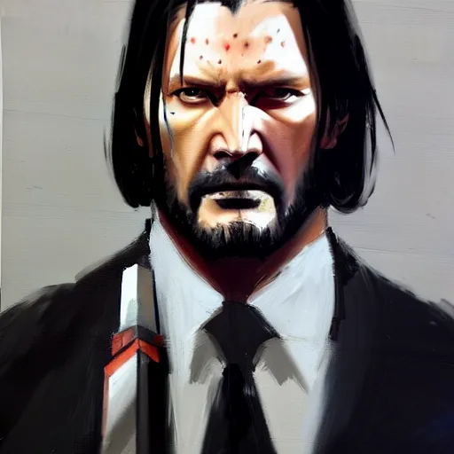 Image similar to greg manchess portrait painting of partially armored john wick as overwatch character, medium shot, asymmetrical, profile picture, organic painting, sunny day, matte painting, bold shapes, hard edges, street art, trending on artstation, by huang guangjian, gil elvgren, ruan jia, greg rutkowski, gaston bussiere