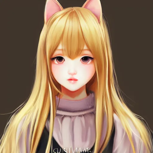 Image similar to realistic beautiful gorgeous natural cute Blackpink Lalisa Manoban blonde hair cute fur blonde cat ears in maid dress outfit golden eyes artwork drawn full HD 4K highest quality in artstyle by professional artists WLOP, Taejune Kim, Guweiz, ArtGerm on Artstation Pixiv