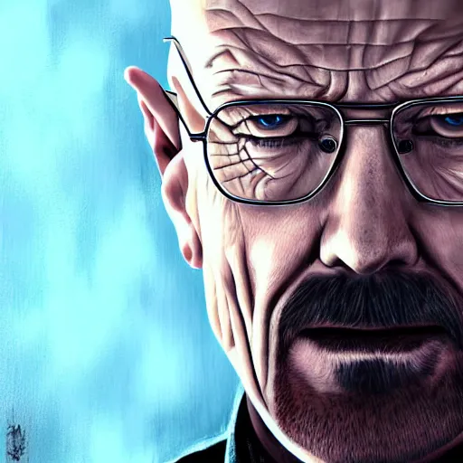 Image similar to walter white as a vampire, detailed digital art, painted by WLOP