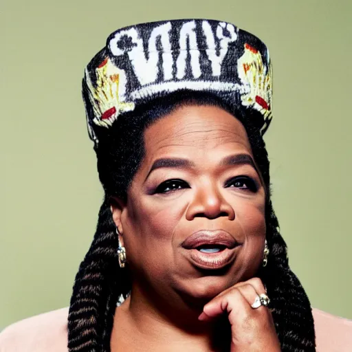 Image similar to a candid portrait photograph of Oprah Winfrey dressed as The Notorious B.I.G, in the style of Chi Mondu, shallow depth of field, 40mm lens